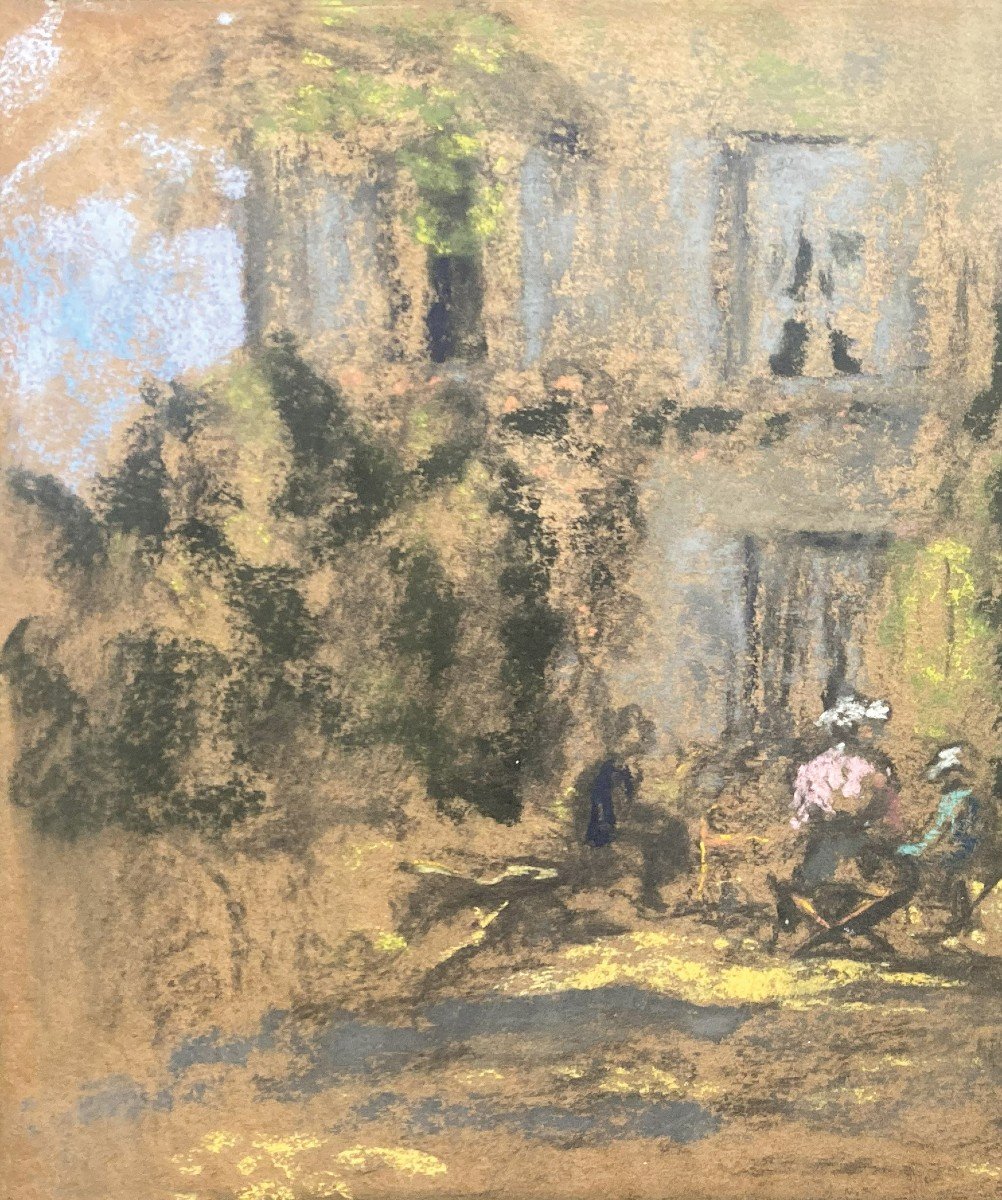 Roussel Ker-xavier (1867-1944) "house And Characters" Pastel, Signature Trace, Beautiful Original Frame-photo-3
