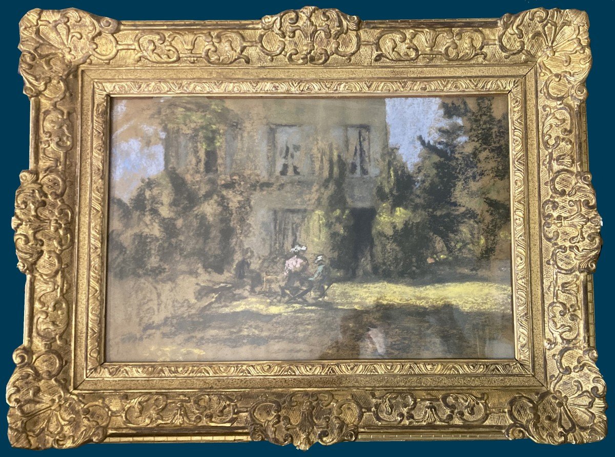 Roussel Ker-xavier (1867-1944) "house And Characters" Pastel, Signature Trace, Beautiful Original Frame
