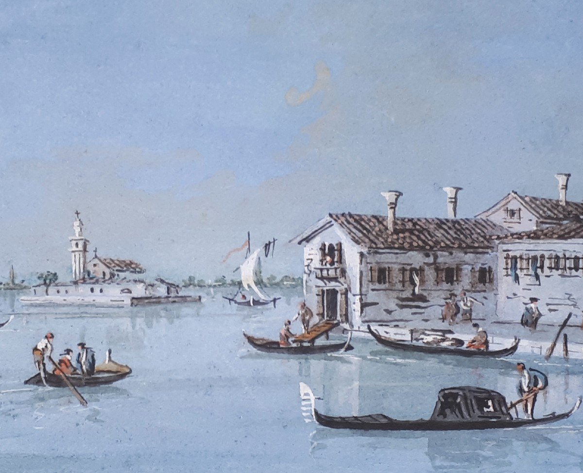 GUARDI Giacomo (1764-1834) "Vue de San Giobbe avec l'île de San Secondo" Gouache, Situé, Signé-photo-2