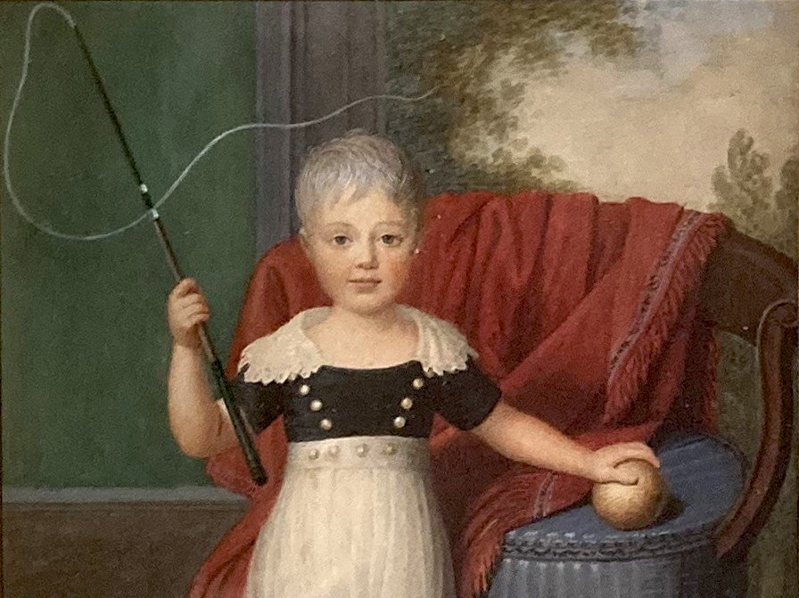 German School From Circa 1820 "portrait Of A Child" Watercolor, Frame From 19th Century -photo-3