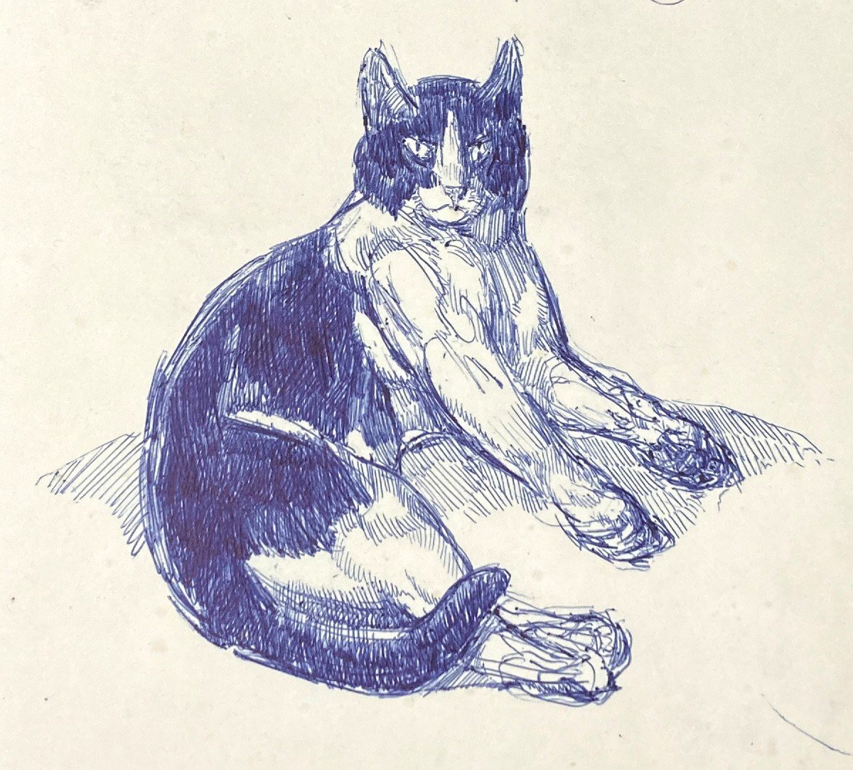 JOUVE Paul (1878-1973)"Un chat" Dessin/Encre, Signé et daté, Envoi/Hommage, Souvenir M. Hinglai-photo-3