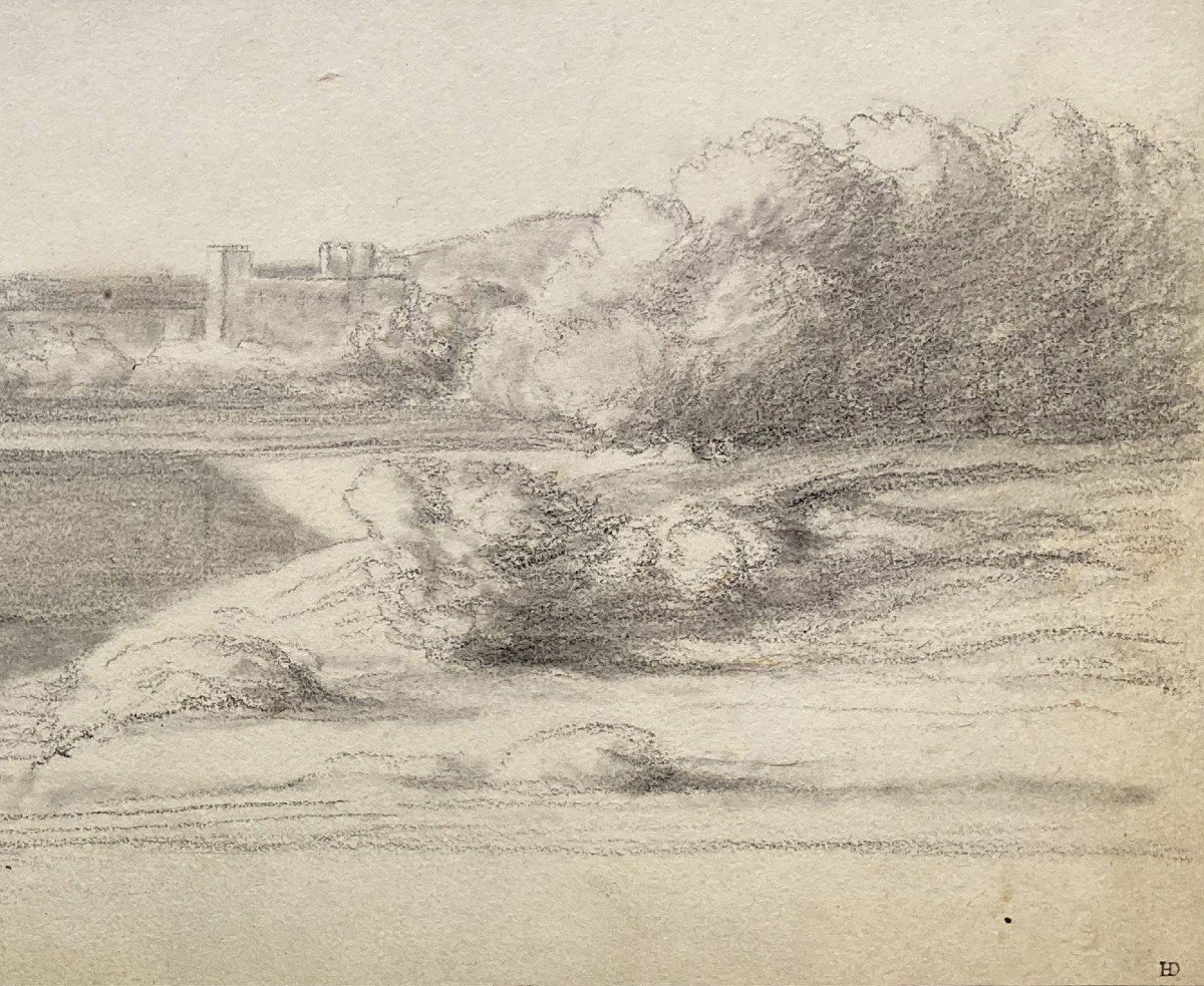 DELAROCHE Paul (1797-1856) "Vue du Château St Ange Rome" Dessin/Crayon noir, Provenance, Cachet-photo-3