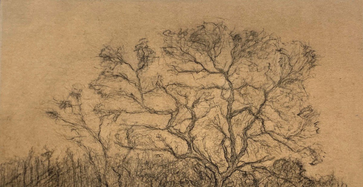 Pissarro Camille (1830-1903) "landscape And Figures" Black Pencil Drawing, Stamp, Frame 19th-photo-2