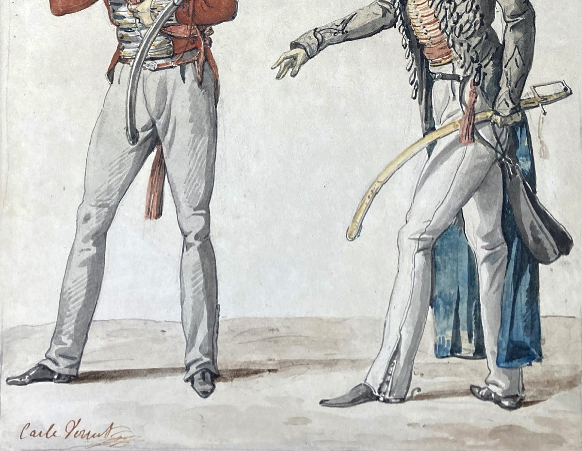 VERNET Carle (1758-1836) "Officiers anglais et écossais" Dessin/Plume, aquarelle, signé, Cadre-photo-3