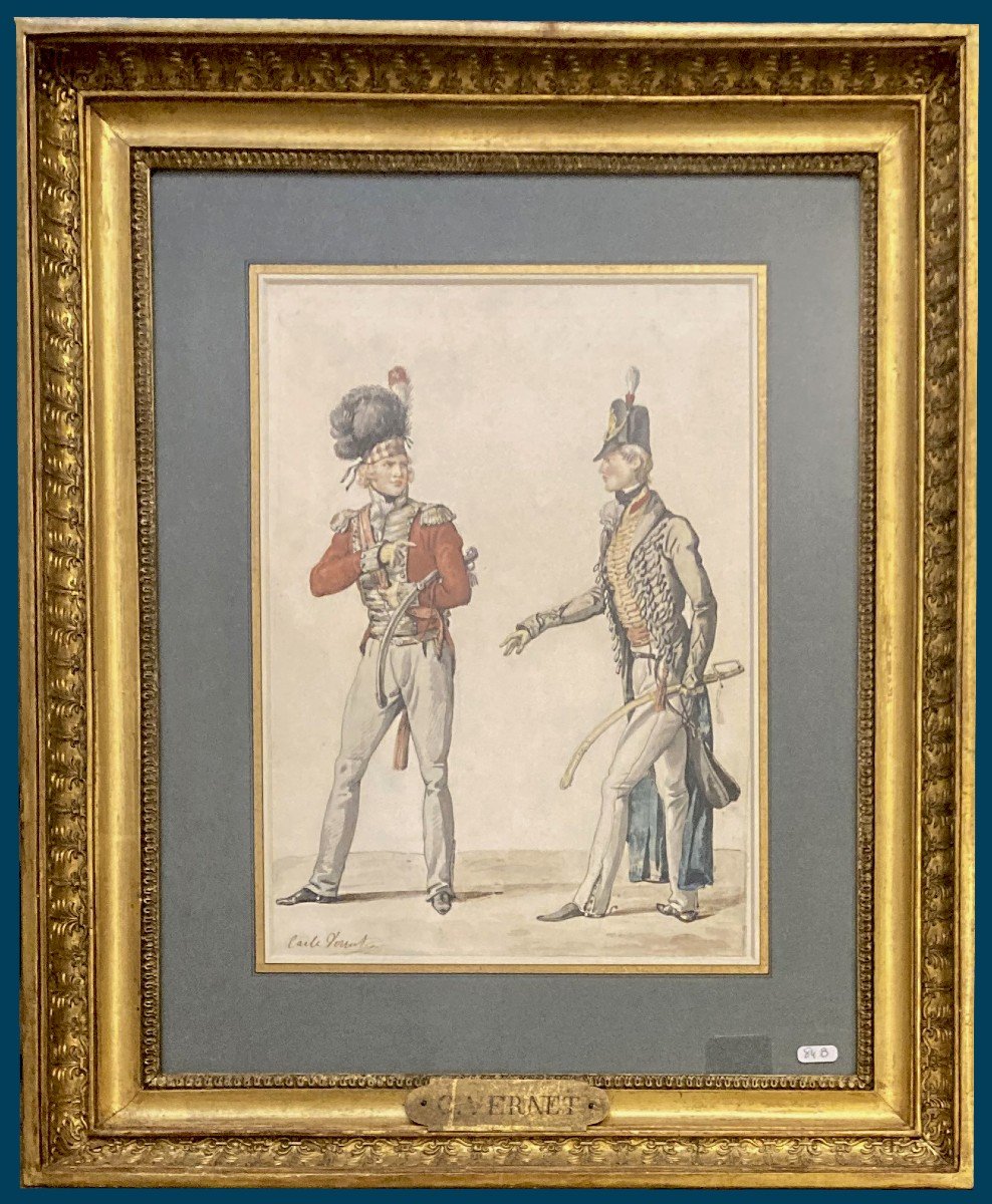 VERNET Carle (1758-1836) "Officiers anglais et écossais" Dessin/Plume, aquarelle, signé, Cadre-photo-4