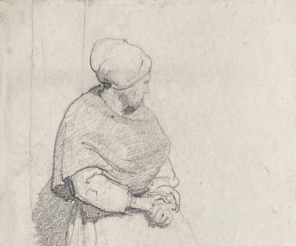 Delaroche Paul (1797-1856) "the Good Woman" Black Pencil Drawing, Annotated On Period Montage-photo-2