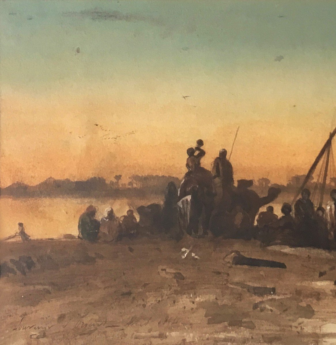 CRAPELET Louis-Amable (1822-1867) "Paysage d'Egypte" Aquarelle, Signé, Daté, Annoté, Cadre 19e-photo-3