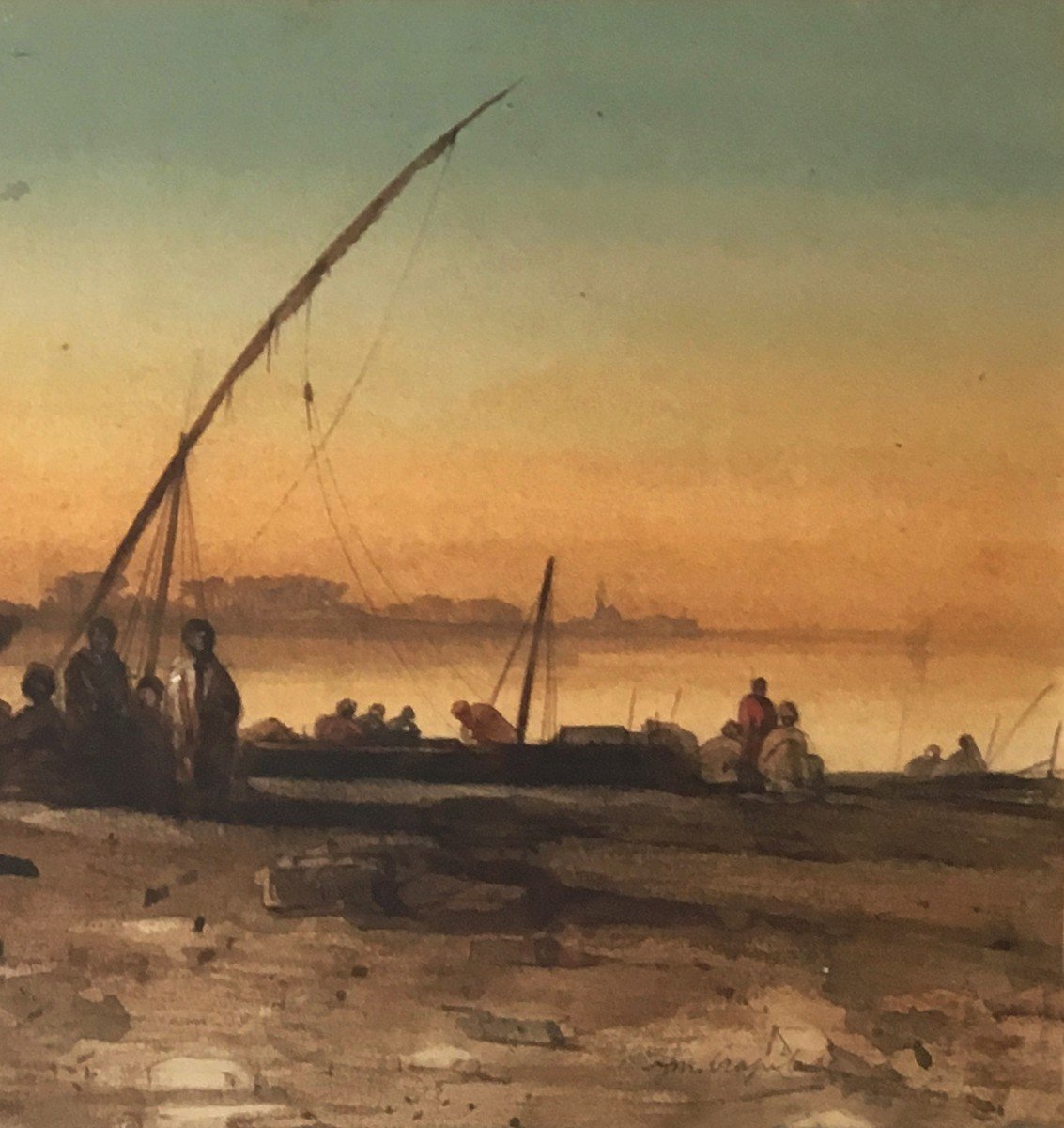 CRAPELET Louis-Amable (1822-1867) "Paysage d'Egypte" Aquarelle, Signé, Daté, Annoté, Cadre 19e-photo-4