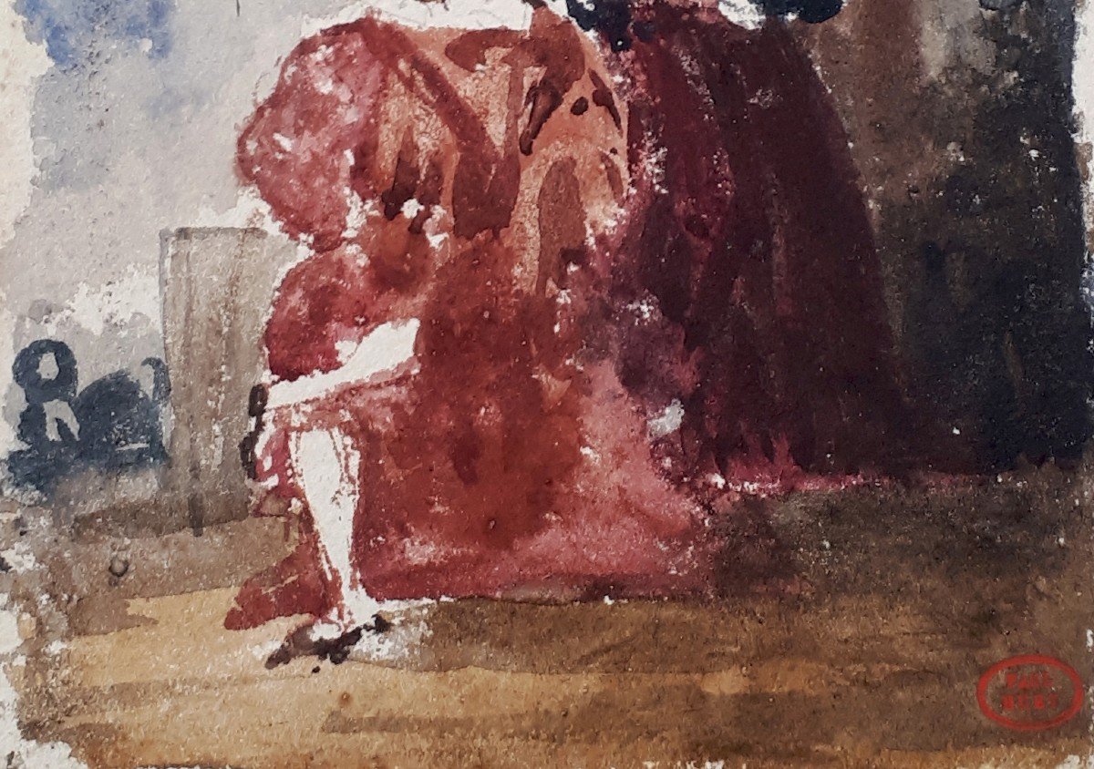 HUET Paul (1803-1869) "Elégantes au chapeau" Aquarelle, Signé du cachet d'atelier-photo-3