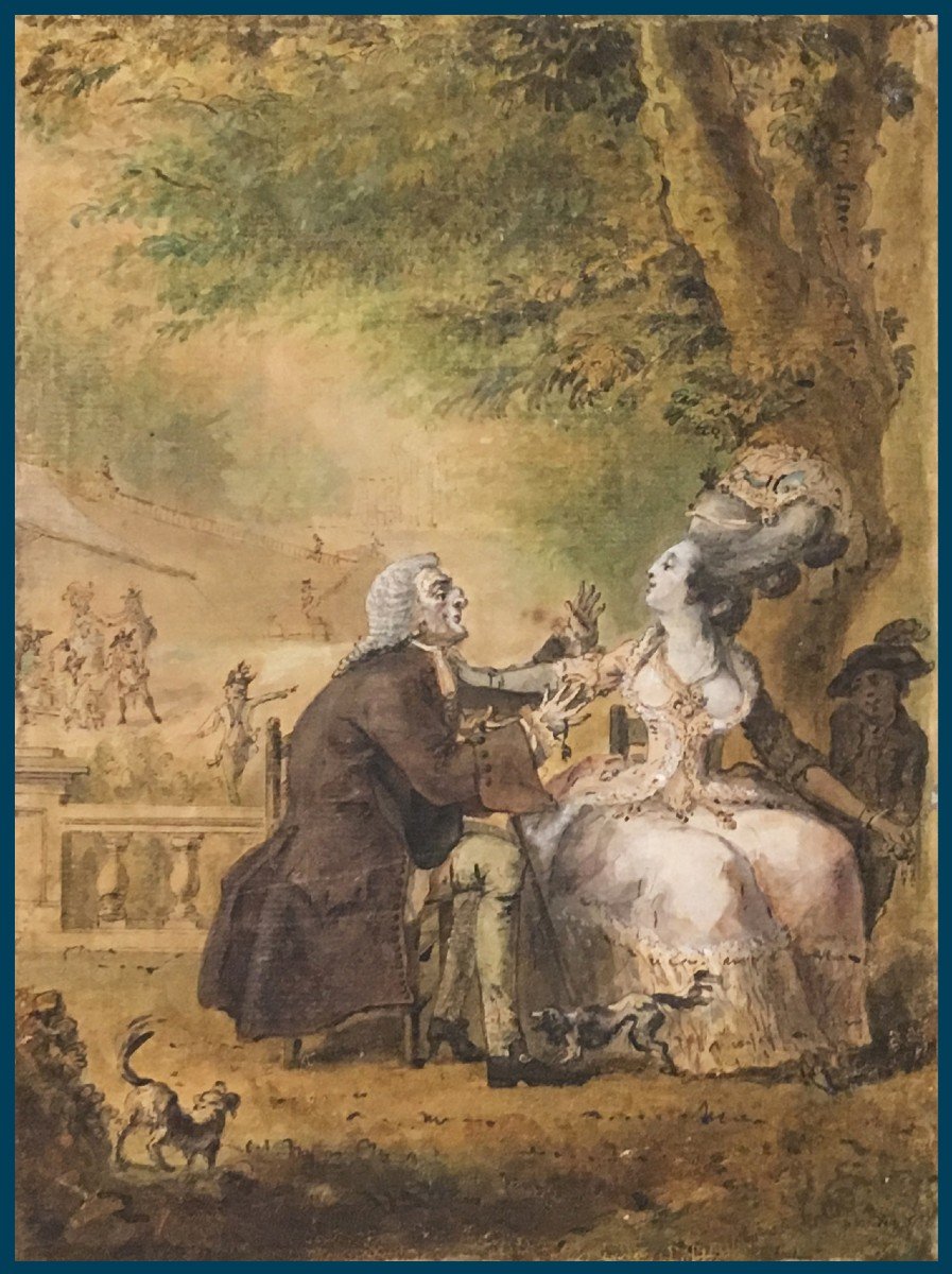 DESRAIS Claude Louis (1746-1816) "Le vieux galant" Dessin/Plume,Aquarelle,Madame Du Barry/Zamor-photo-2