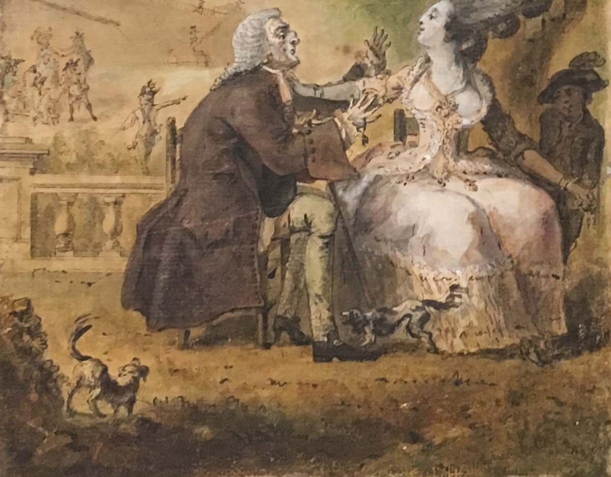 Desrais Claude Louis (1746-1816) "the Old Gallant" Drawing/pen,watercolor,madame Du Barry/zamor-photo-4