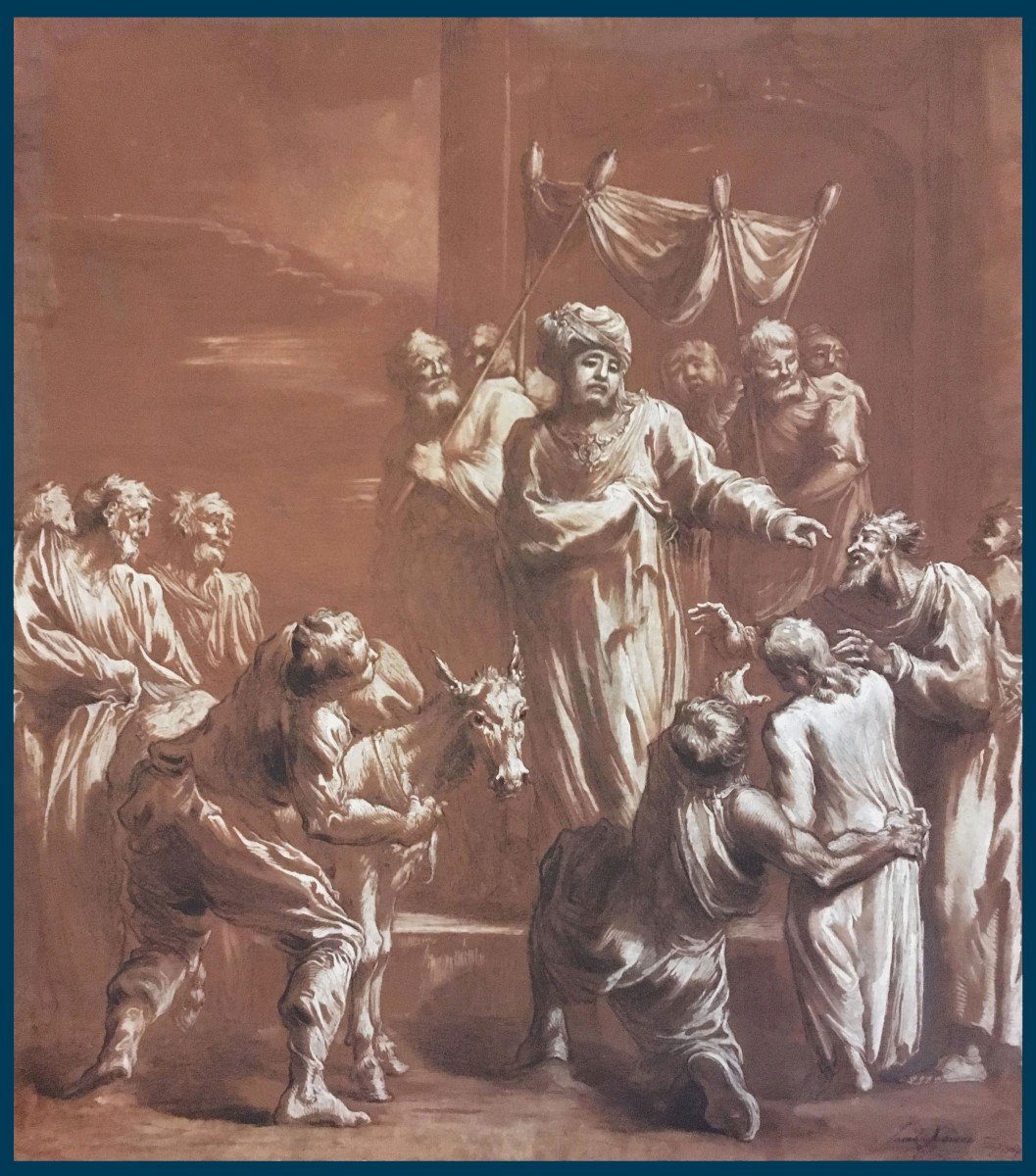 Xavery Jacob (1736-1769) "biblical Scene" Pen Drawing, Gouache, Signed, Dated, 19th Frame