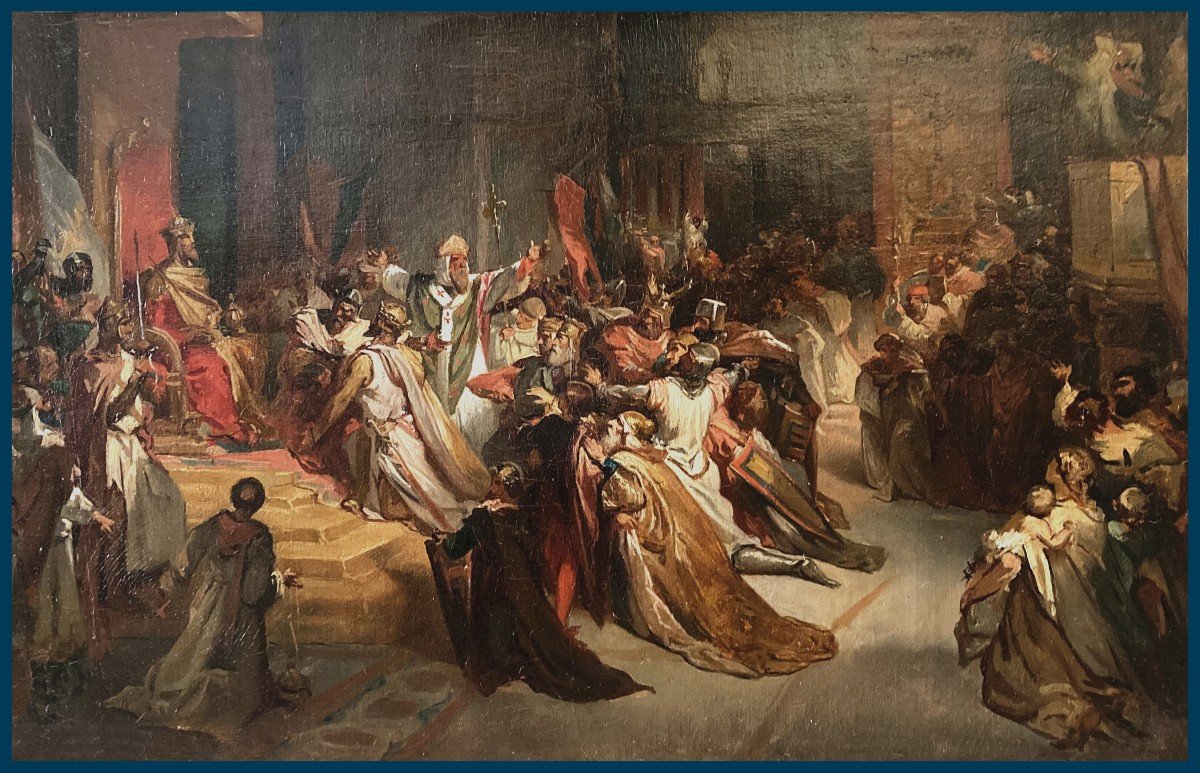 Gallait Louis (1810-1887) "the Coronation Of Baldwin Of Constantinople" Oil/canvas, 19th Century Frame