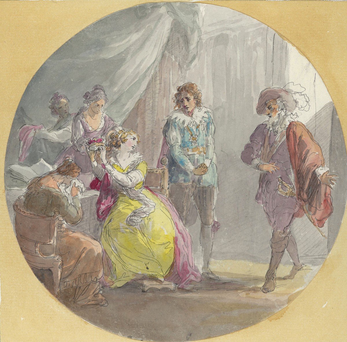 Hamilton William (1751-1801) "queen Mary Receiving Her Sentence" Drawing/watercolor, Provenance-photo-2