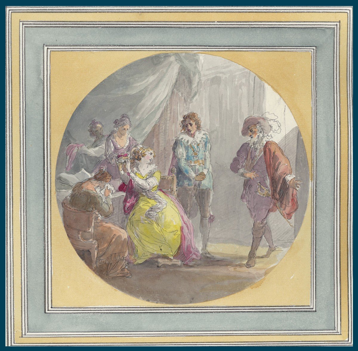 Hamilton William (1751-1801) "queen Mary Receiving Her Sentence" Drawing/watercolor, Provenance