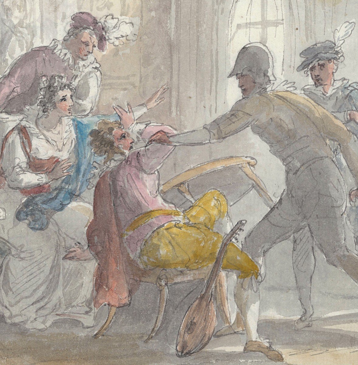 Hamilton William (1751-1801) "murder Of David Rizzio" Drawing/pen And Watercolor, Provenances-photo-2