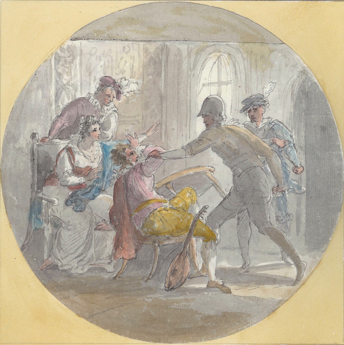 Hamilton William (1751-1801) "murder Of David Rizzio" Drawing/pen And Watercolor, Provenances-photo-3