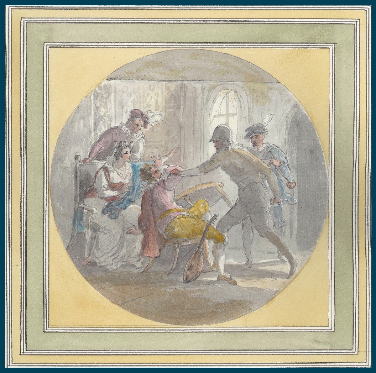 Hamilton William (1751-1801) "murder Of David Rizzio" Drawing/pen And Watercolor, Provenances