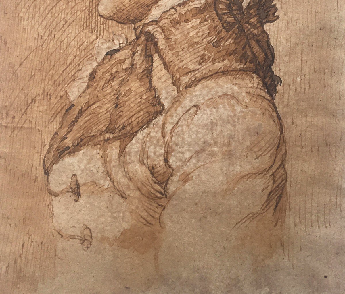 French School 18th Century "profile Of A Man" Pen And Brown Wash Drawing-photo-3