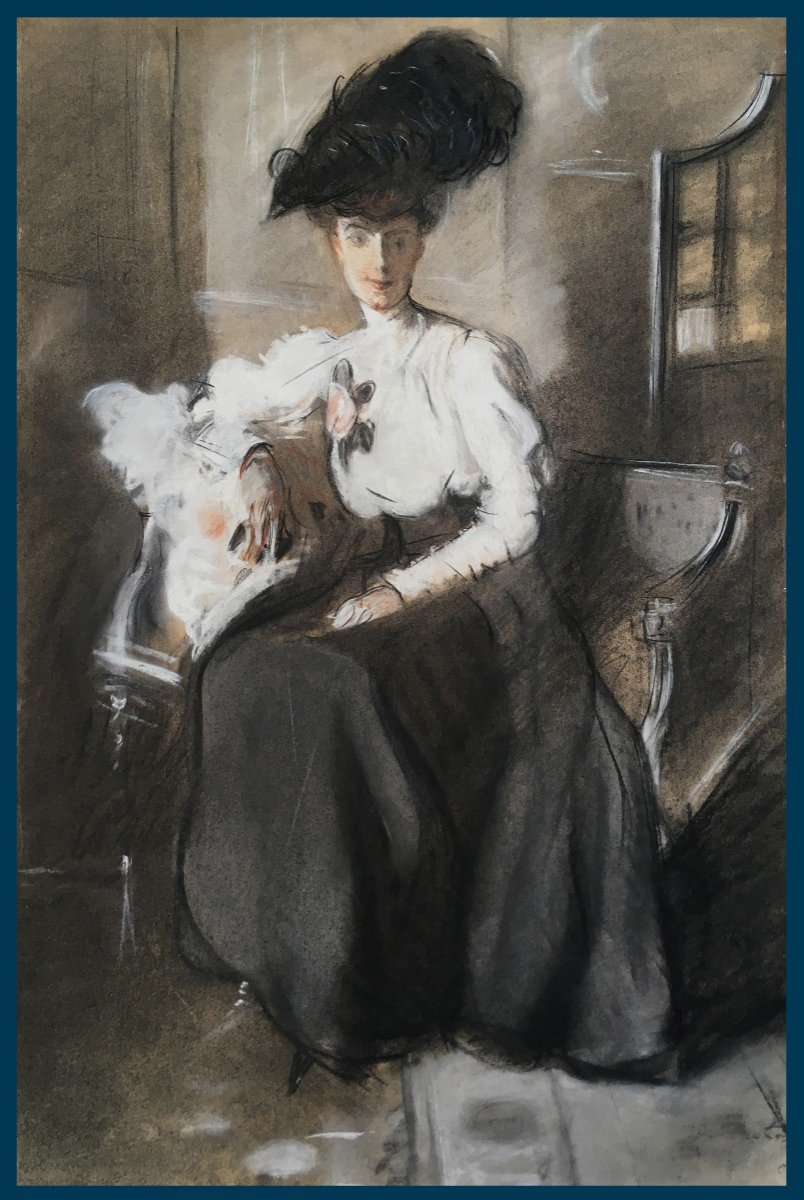 De Castro Paul (1882-1939) English School "an Elegant Woman" Large Pastel, Signed, Dated, Frame Late 19th