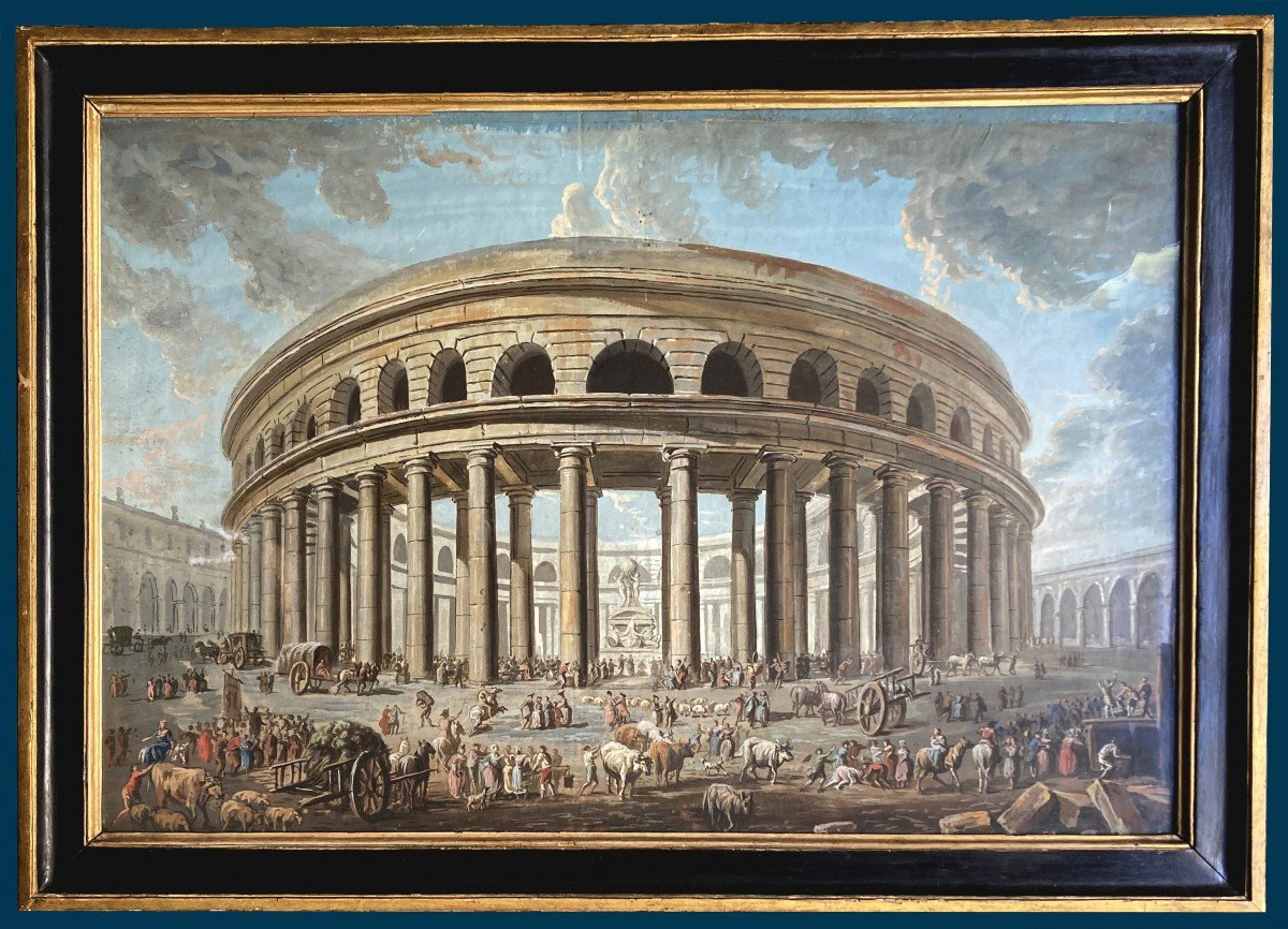 Italian School 18th Century "fantasy Architecture" Large Gouache Drawing