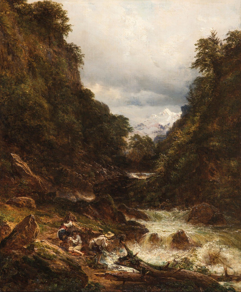 GIROUX André (1801-1879) "Le bout-du-monde/Ravin d'ALLEVARD, Alpes françaises"Huile/toile,Cadre-photo-3