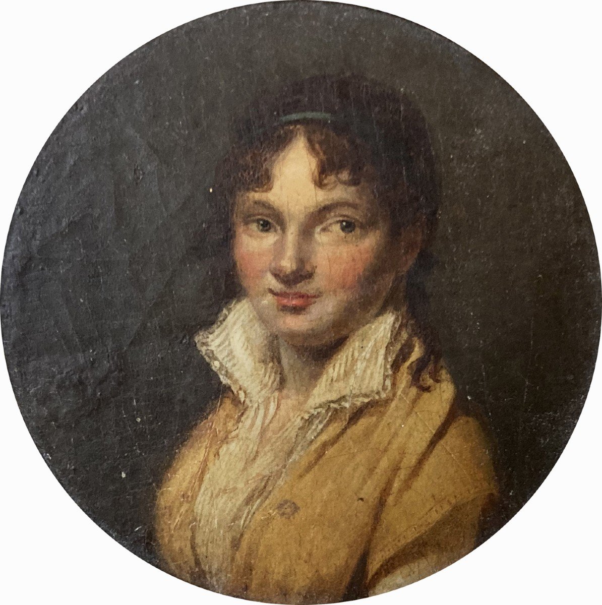 French School Early 19th Century "portrait Of A Woman" Miniature, Oil On Panel, 19th Century Frame-photo-2