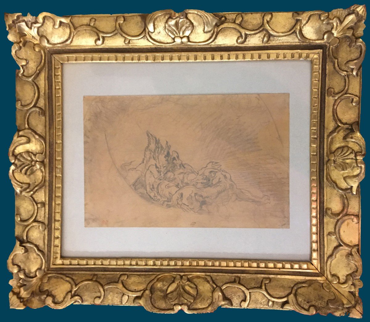 DELACROIX Eugène (1798-1863)"Etude Plafond d'Apollon au Louvre" Dessin/Crayon noir,Cachet,Cadre-photo-2