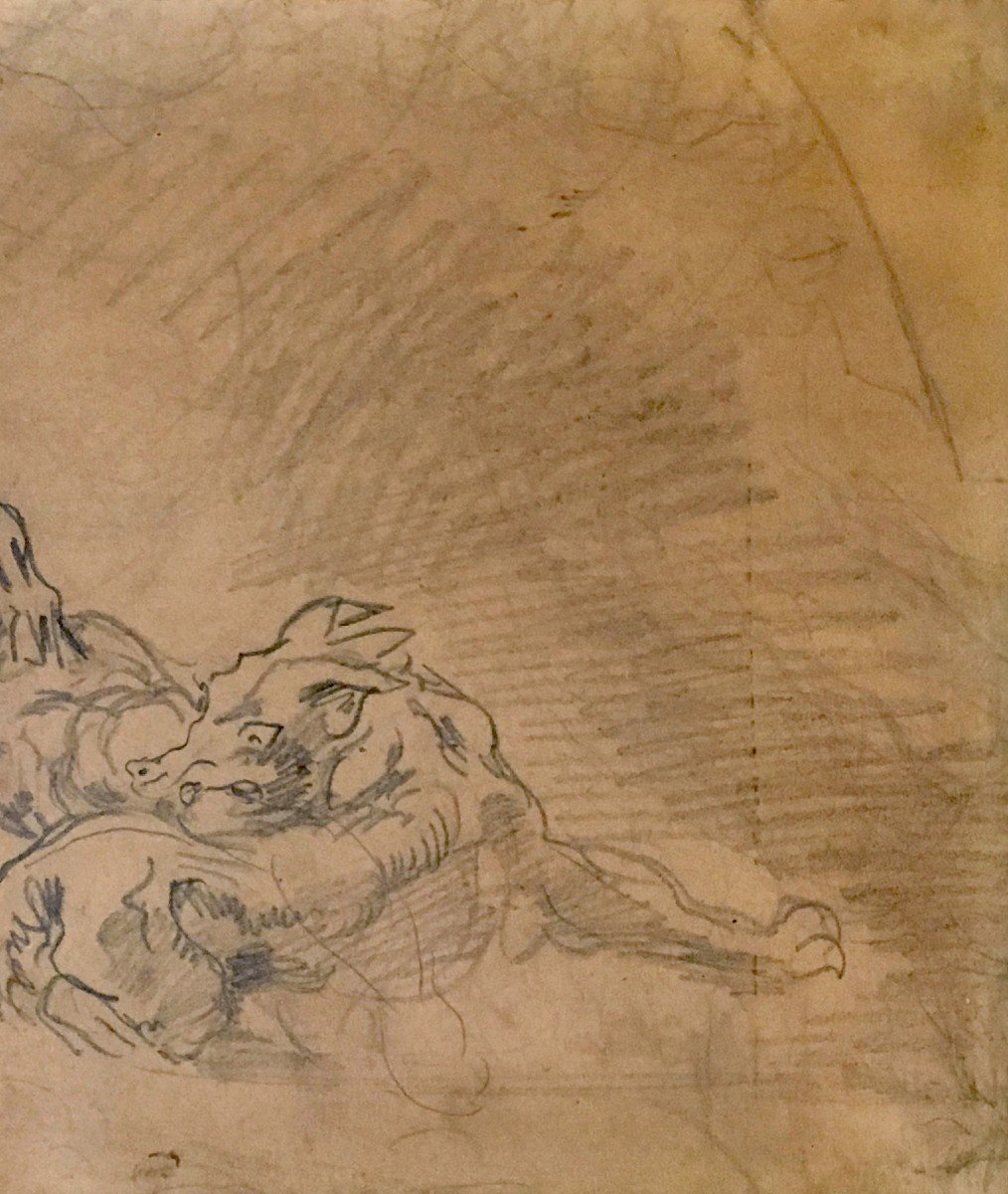 DELACROIX Eugène (1798-1863)"Etude Plafond d'Apollon au Louvre" Dessin/Crayon noir,Cachet,Cadre-photo-4