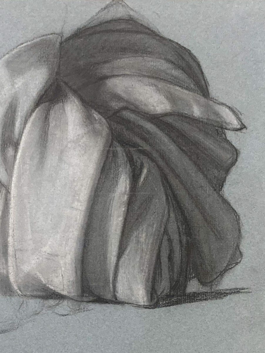 Pichon Auguste (1805-1900) "study Of Drapery" Drawing/black Pencil, White Chalk, Provenance-photo-3