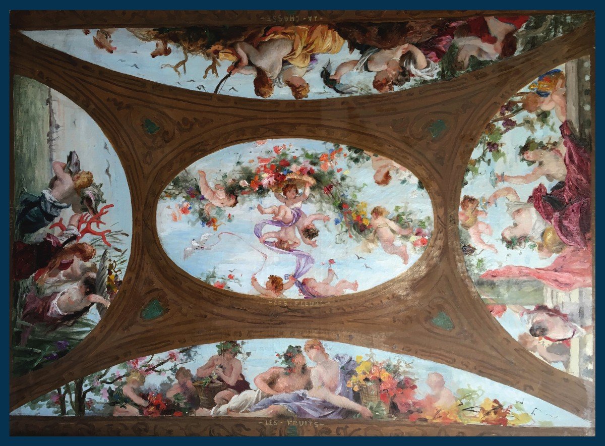 FERRIER Gabriel (1847-1914) "Projet de plafond" Huile sur toile, Cachet, Provenance, Cadre 19e