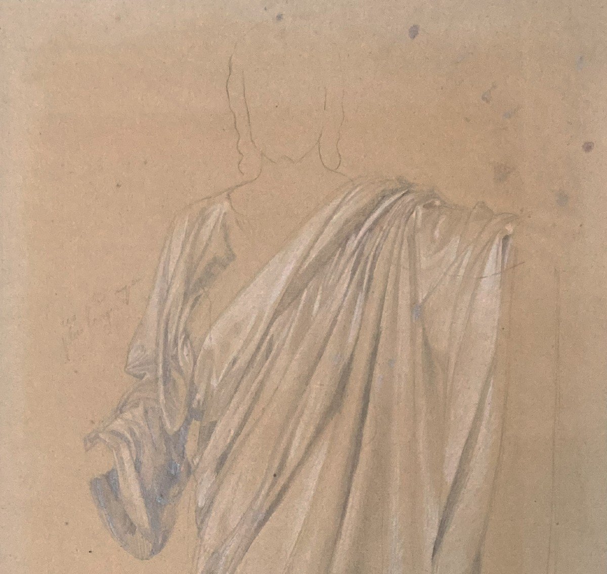 LEVY Emile (1826-1890) "Personnage drapé" Dessin au Crayon noir et craie blanche, Signé-photo-2