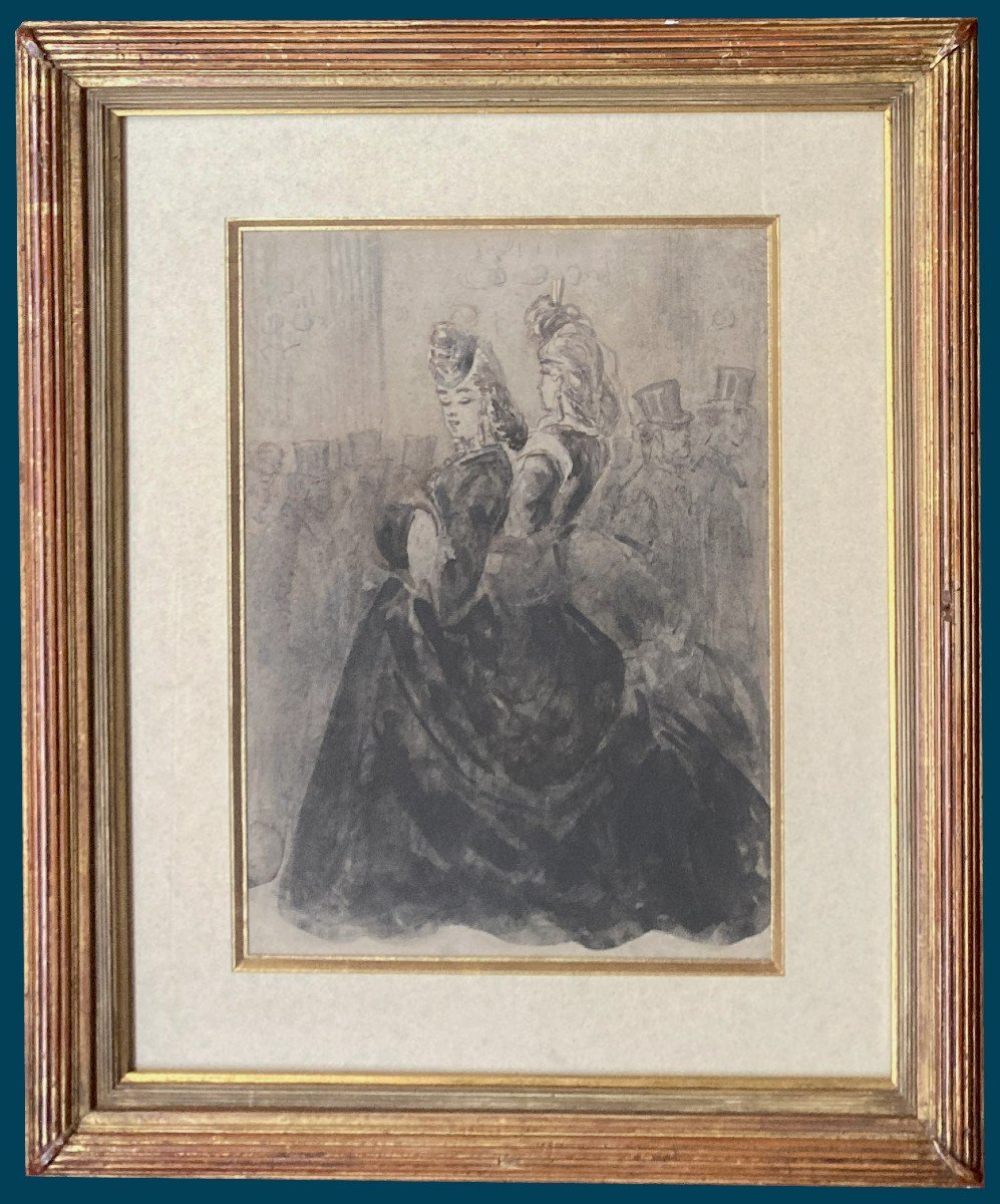 GUYS Constantin (1802-1892) "Elégantes" Dessin au lavis gris