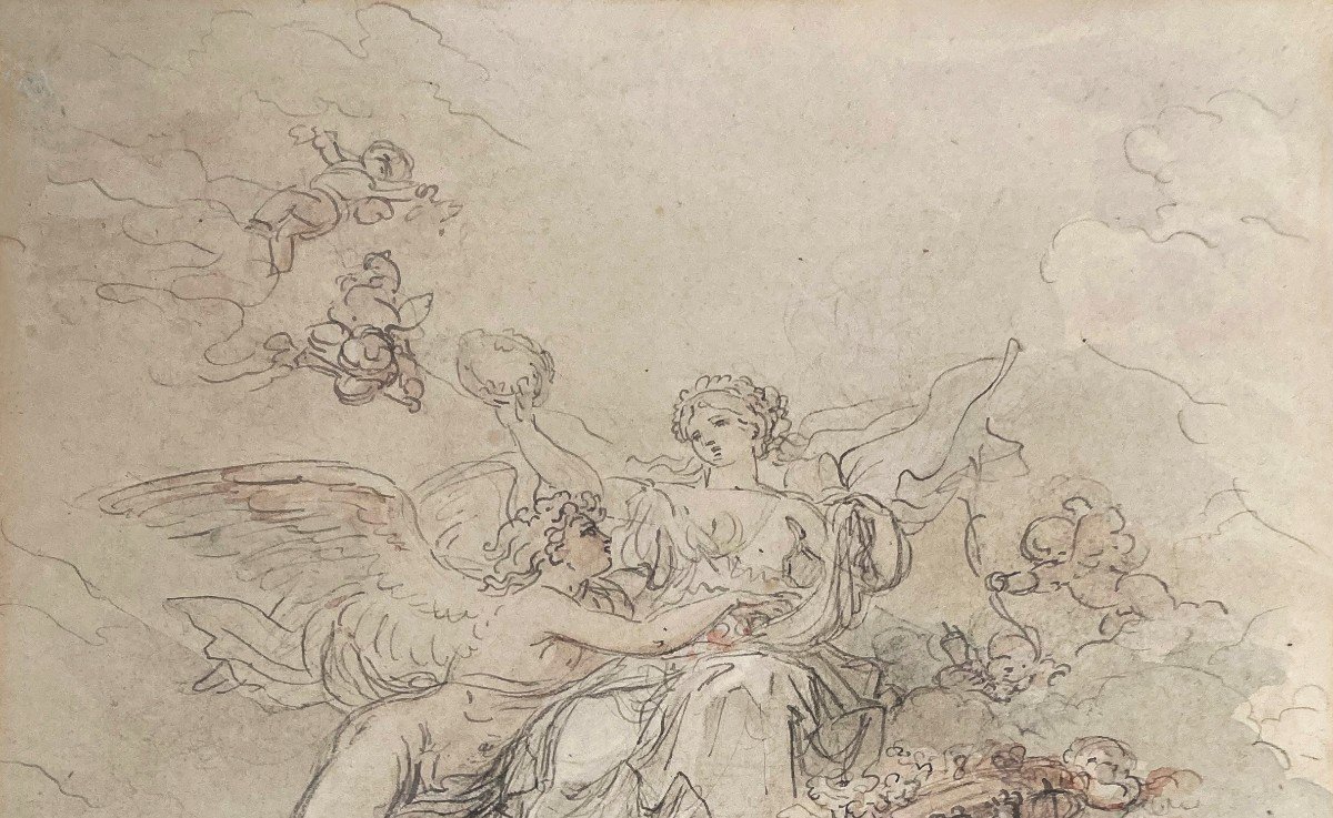 Callet Antoine-françois (1741-1823) Attr. To "zephyr & Flora Crowning Cybele" Drawing/pen, Wash-photo-2