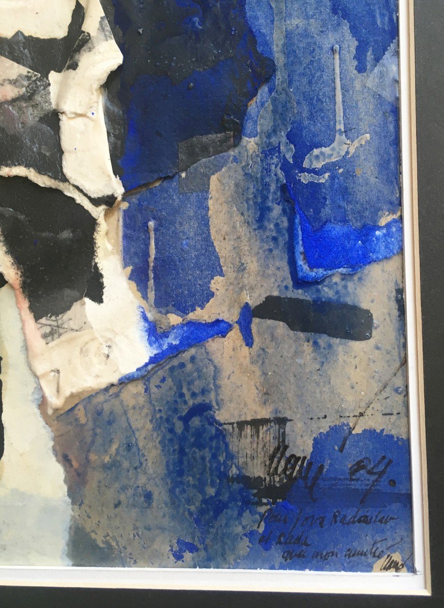 CLAVÉ Antoni (1913-2005) "Composition abstraite" Gouache et collage, Signé, daté, Cadre moderne-photo-3