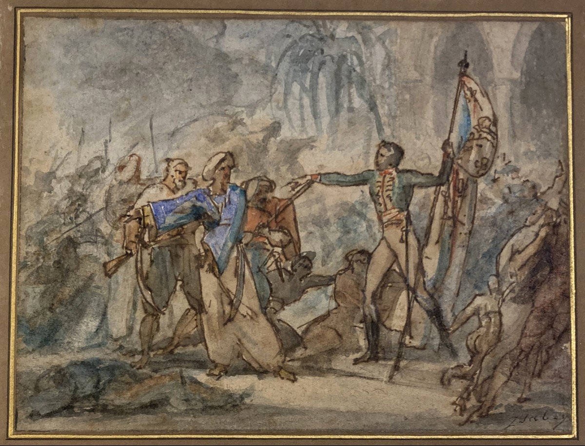 Isabey Jean-baptiste (1767-1855) "egyptian Scene" Pen And Watercolor Drawing, Signed-photo-4