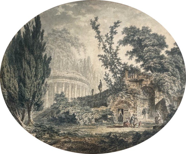 Pernet Jean-henri-alexandre (1763-1789) "fantasy Architectures" Pair Of Drawings/pen, Frame-photo-2