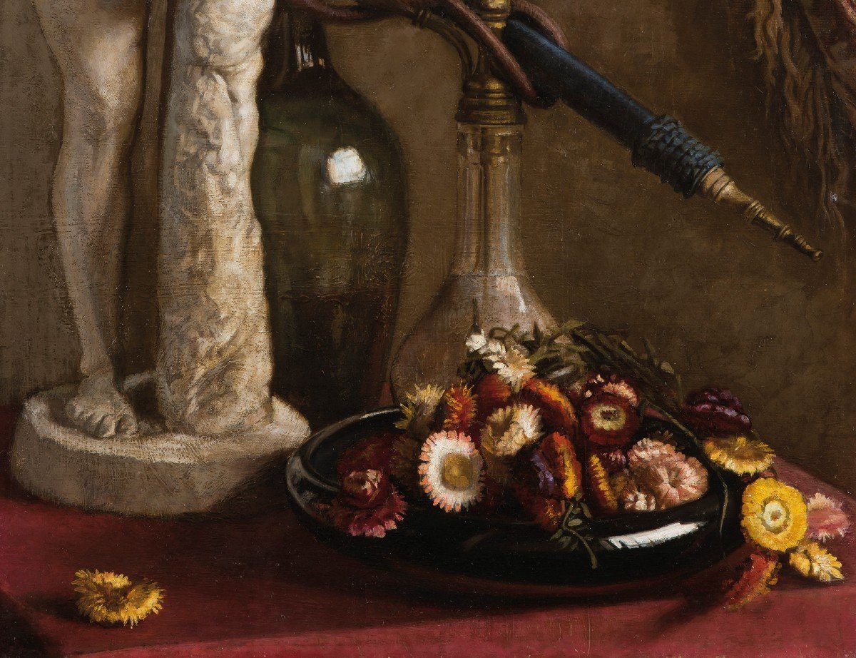 Pollet Jules (1870-1941) Belgian School "still Life With Hookah" Oil On Canvas, Signed, Frame-photo-4