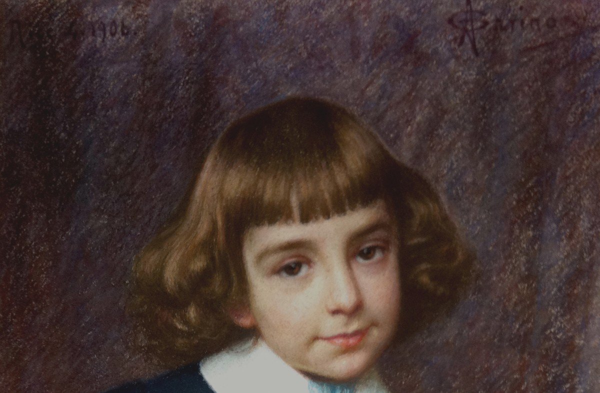 GARINO Angelo (1860-1945), Ecole Italienne, "Portrait d'un enfant" Pastel, Signé, Situé et daté-photo-2