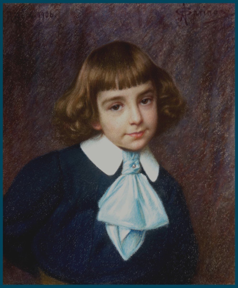 Garino Angelo (1860-1945), Italian School, "portrait Of A Child" Pastel, Signed, Located And Dated