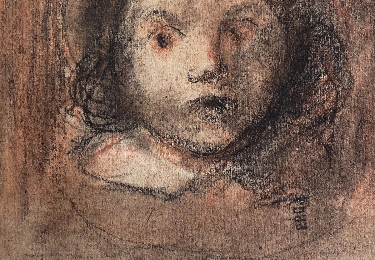 Puvis De Chavannes Pierre (1824-1898) "young Boy With A Hat" Drawing/black Pencil, Red Chalk, Stamp-photo-3