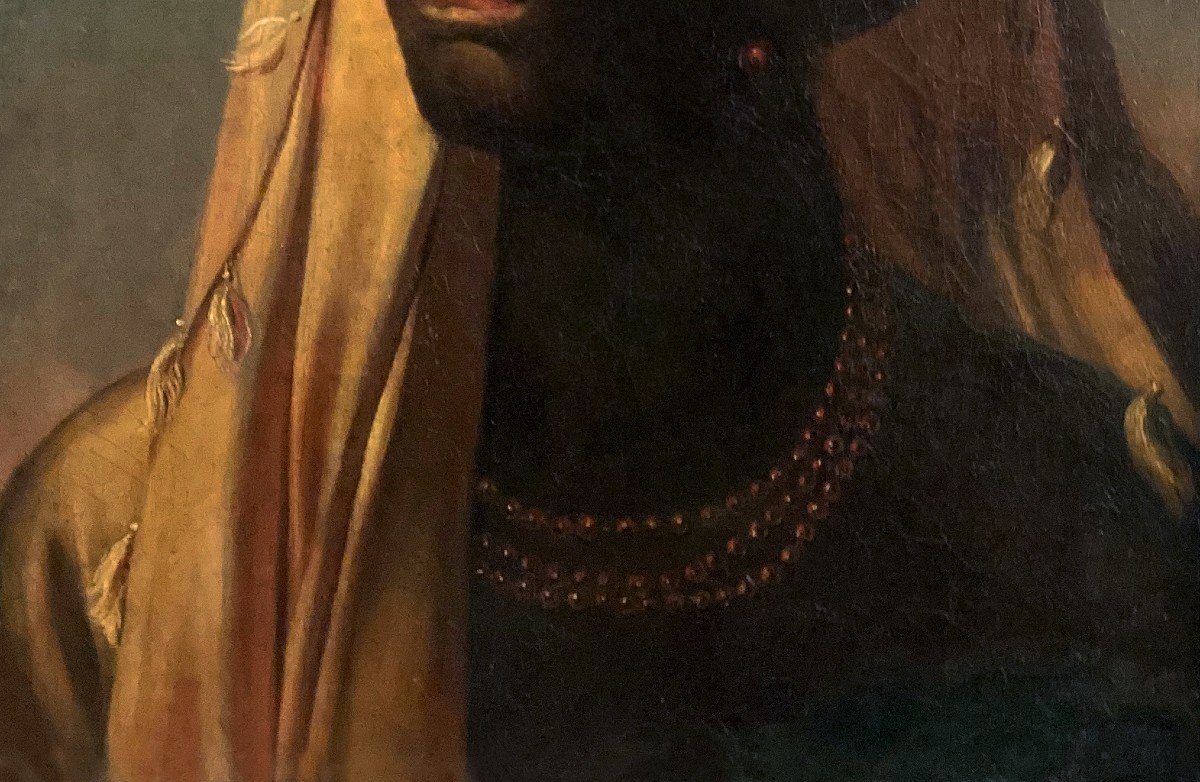 French School Early 19th "portrait Of An African With A Turban" Oil/canvas,beautiful 19th Frame-photo-2