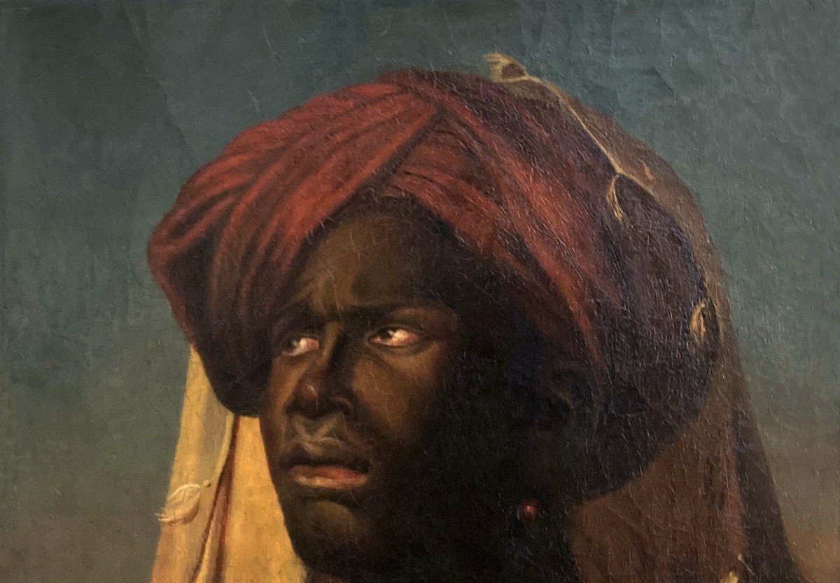 French School Early 19th "portrait Of An African With A Turban" Oil/canvas,beautiful 19th Frame-photo-3