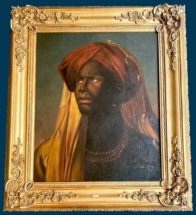 French School Early 19th "portrait Of An African With A Turban" Oil/canvas,beautiful 19th Frame