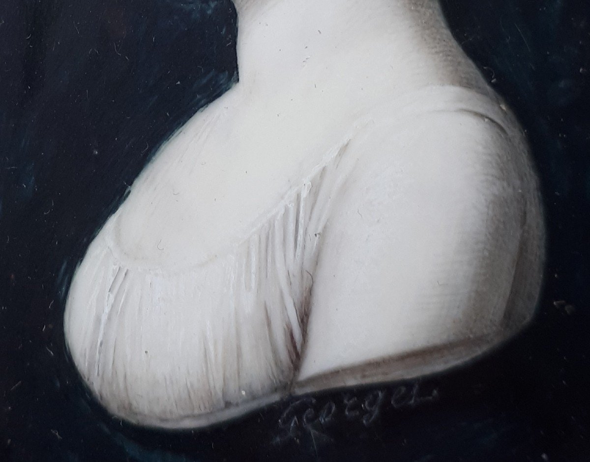 Georget Jean (1763-1823) Miniature "profile Of A Woman" In Grisaille On A Black Background, Signed, Frame-photo-3