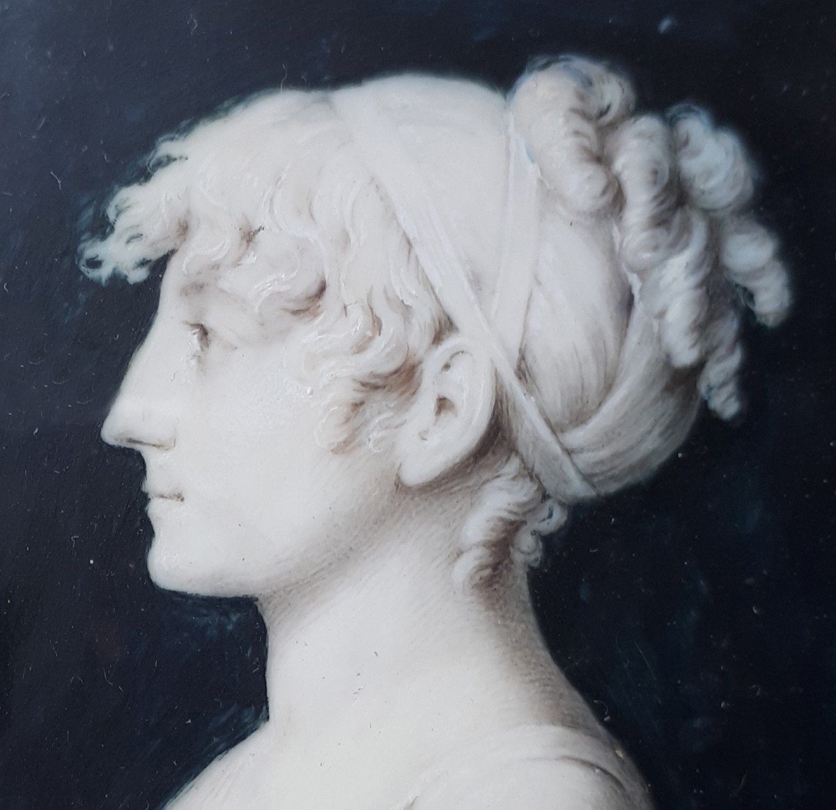 Georget Jean (1763-1823) Miniature "profile Of A Woman" In Grisaille On A Black Background, Signed, Frame-photo-4