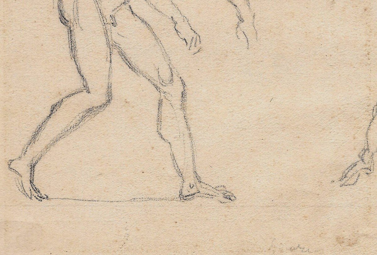 DAVID Jacques Louis (1748-1825) "Etude d'homme et de tête" Dessin au crayon noir, Cadre fin 18e-photo-4