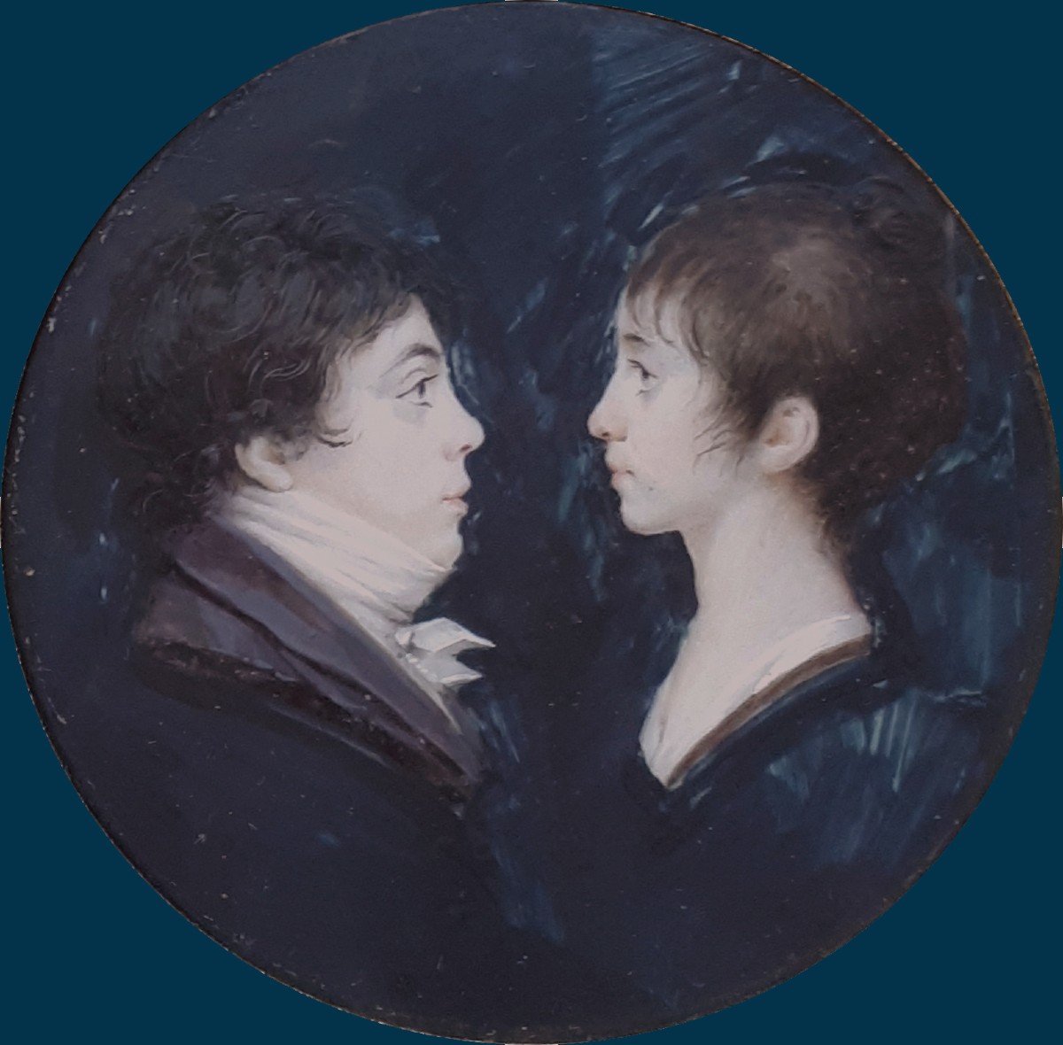 BOURGEOIS Charles Guillaume (1759-1832) "Double portrait d'enfants" Miniature/Gouache, Signé-photo-2