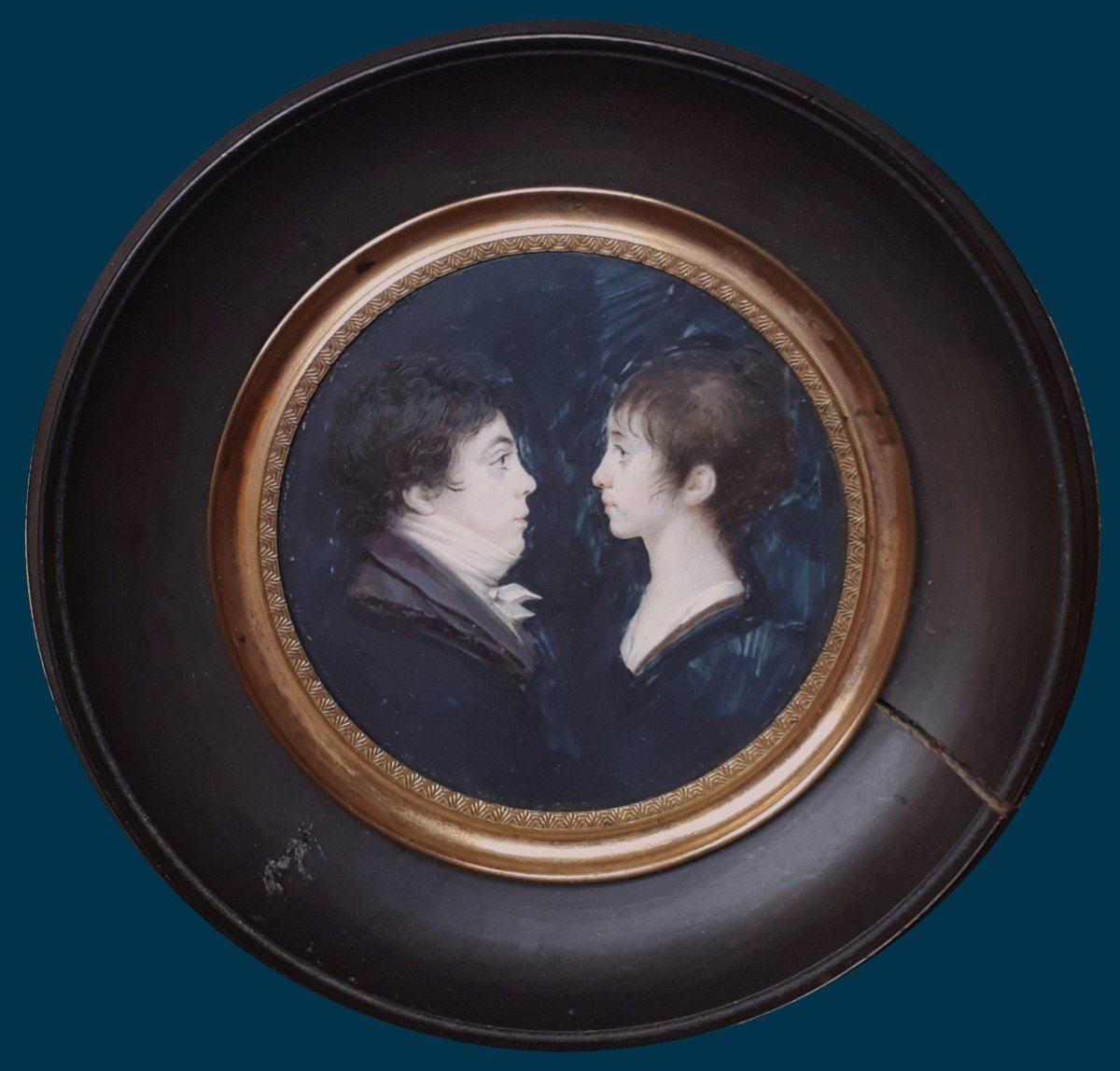 BOURGEOIS Charles Guillaume (1759-1832) "Double portrait d'enfants" Miniature/Gouache, Signé