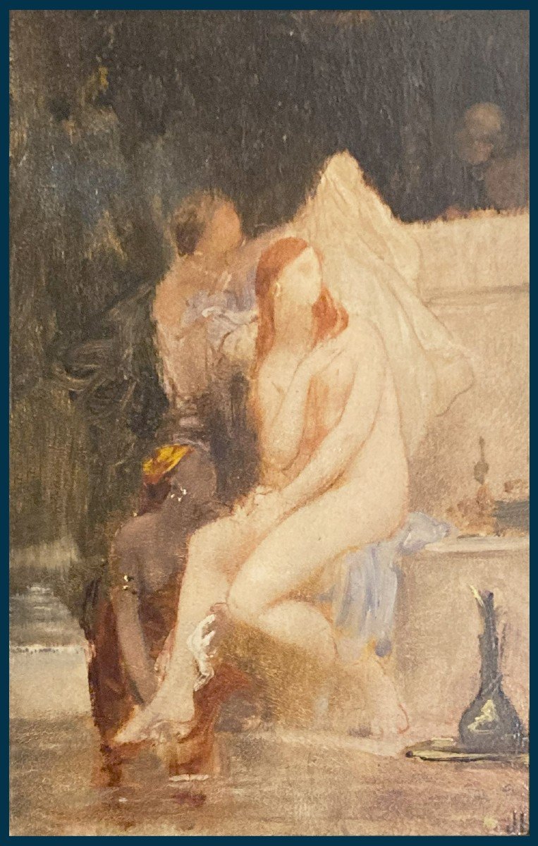 LEFEBVRE Jules Joseph (1834-1912)"Femme au bain" Huile/Panneau, Signé/Monogramme, Son cadre 19e-photo-2